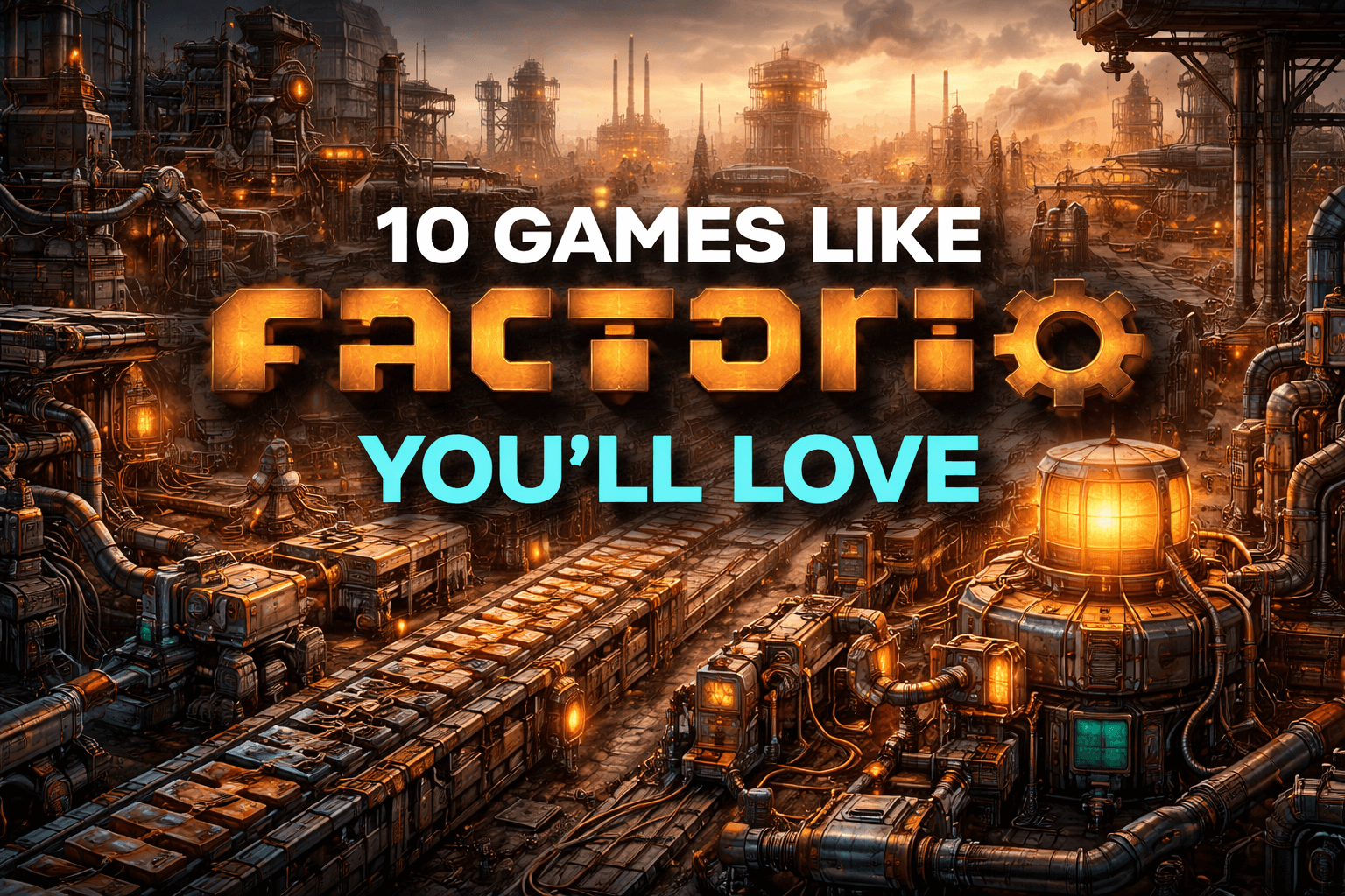 Factorio automation belts and factory sprawl cover art