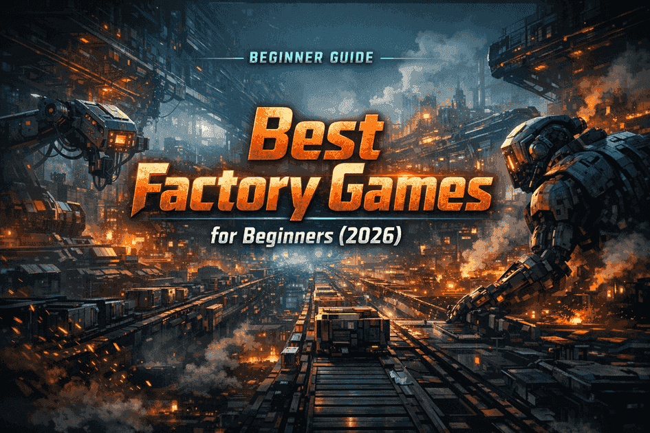 Best factory games for beginners cover art with conveyors, machines, and clean layouts